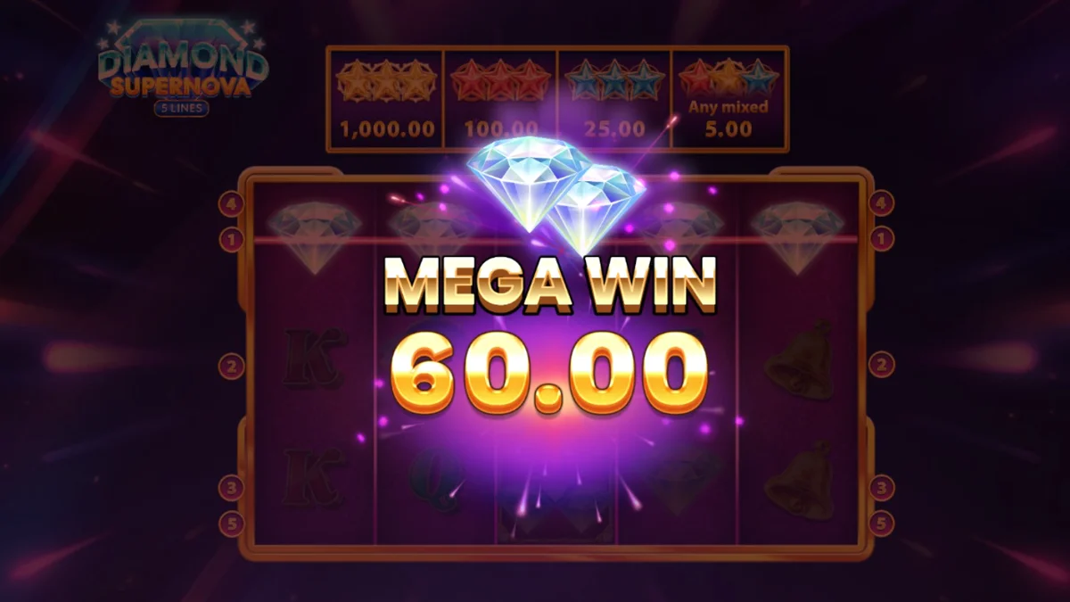 Tampilan visual slot Diamond Supernova dengan latar belakang luar angkasa dan simbol berlian.