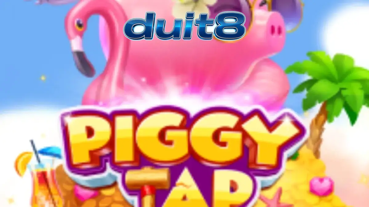 Tampilan visual permainan slot Piggy Tap dengan karakter babi di atas tumpukan emas.